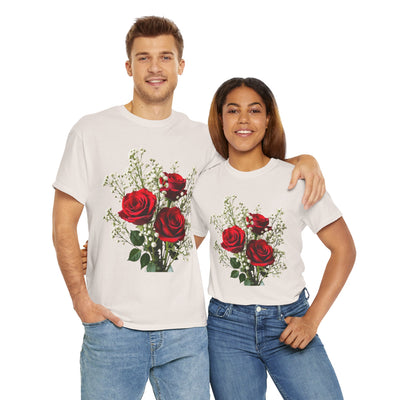 Wildflowers and Red Roses, Graphic T-Shirts for Women, Floral Shirt, Womens Short Sleeve, Ladies Graphic Tees #5127TTS