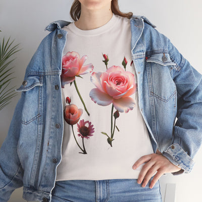 Wildflowers and Pink Roses, Graphic T-Shirts for Women, Floral Shirt, Womens Short Sleeve, Ladies Graphic Tees #5019TTS
