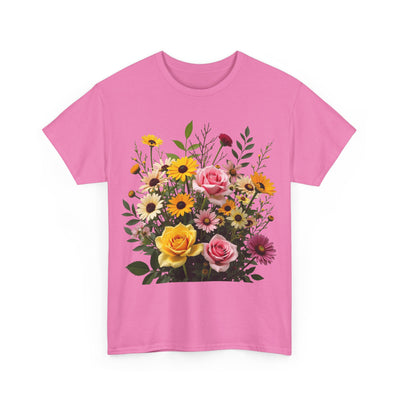 Wildflowers and Pink & Yellow Roses, Graphic T-Shirts for Women, Floral Shirt, Womens Short Sleeve, Ladies Graphic Tees #5150TTS