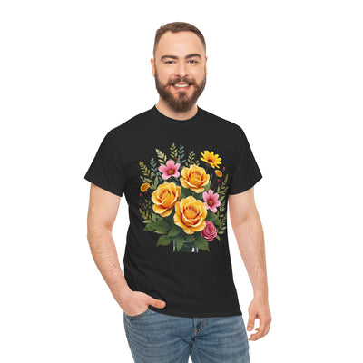Wildflowers and Yellow Roses, Graphic T-Shirts for Women, Floral Shirt, Womens Short Sleeve, Ladies Graphic Tees #5135TTS