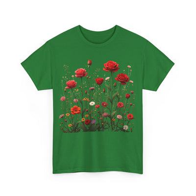 Wildflowers and Red Roses, Graphic T-Shirts for Women, Floral Shirt, Womens Short Sleeve, Ladies Graphic Tees #5035TTS