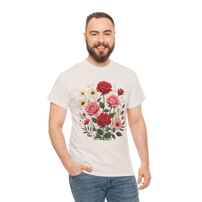 Wildflowers and Pink & Red Roses, Graphic T-Shirts for Women, Floral Shirt, Womens Short Sleeve, Ladies Graphic Tees #5134TTS