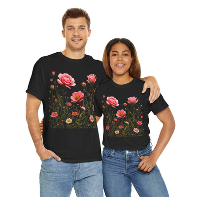 Wildflowers and Pink Roses, Graphic T-Shirts for Women, Floral Shirt, Womens Short Sleeve, Ladies Graphic Tees #5022TTS