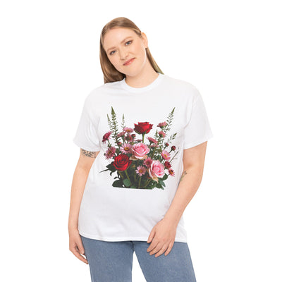 Wildflowers and Red & Pink Roses, Graphic T-Shirts for Women, Floral Shirt, Womens Short Sleeve, Ladies Graphic Tees #5132TTS