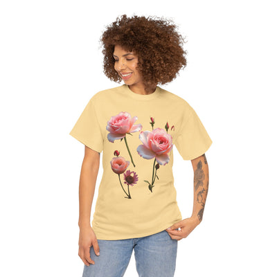 Wildflowers and Pink Roses, Graphic T-Shirts for Women, Floral Shirt, Womens Short Sleeve, Ladies Graphic Tees #5019TTS