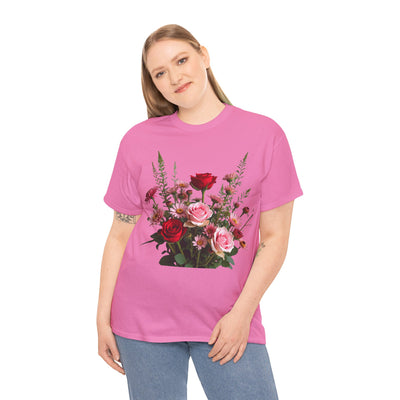 Wildflowers and Red & Pink Roses, Graphic T-Shirts for Women, Floral Shirt, Womens Short Sleeve, Ladies Graphic Tees #5132TTS