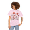 Wildflowers and Pink Roses, Graphic T-Shirts for Women, Floral Shirt, Womens Short Sleeve, Ladies Graphic Tees #5015TTS