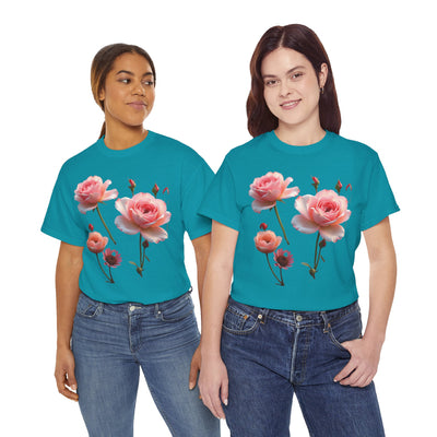 Wildflowers and Pink Roses, Graphic T-Shirts for Women, Floral Shirt, Womens Short Sleeve, Ladies Graphic Tees #5019TTS