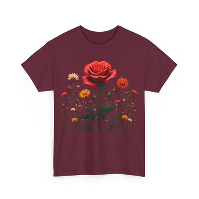 Wildflowers and a Red Rose, Graphic T-Shirts for Women, Floral Shirt, Womens Short Sleeve, Ladies Graphic Tees #5007TTS