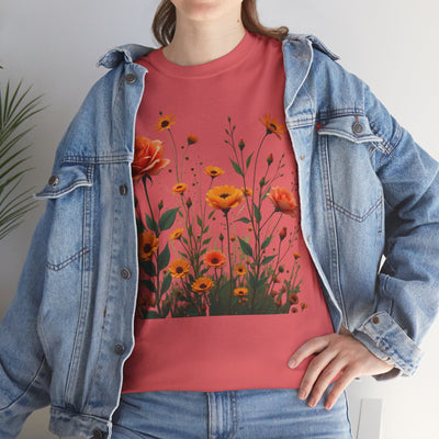 Wildflowers and Orange Roses, Graphic T-Shirts for Women, Floral Shirt, Womens Short Sleeve, Ladies Graphic Tees #5046TTS