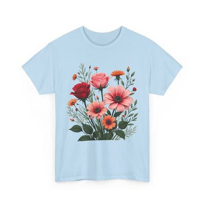 Wildflowers and Pink & Red Roses, Graphic T-Shirts for Women, Floral Shirt, Womens Short Sleeve, Ladies Graphic Tees #5133TTS