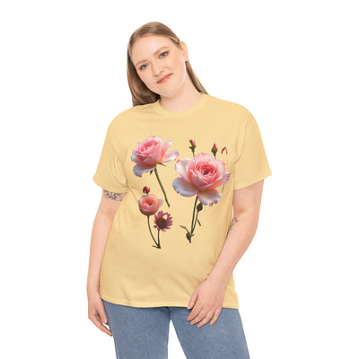 Wildflowers and Pink Roses, Graphic T-Shirts for Women, Floral Shirt, Womens Short Sleeve, Ladies Graphic Tees #5019TTS
