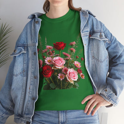 Wildflowers and Red & Pink Roses, Graphic T-Shirts for Women, Floral Shirt, Womens Short Sleeve, Ladies Graphic Tees #5132TTS