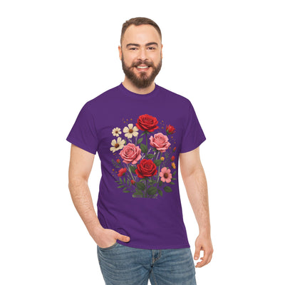 Wildflowers and Pink & Red Roses, Graphic T-Shirts for Women, Floral Shirt, Womens Short Sleeve, Ladies Graphic Tees #5134TTS