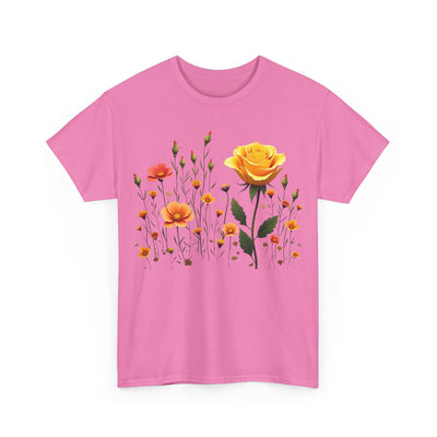 Wildflowers and a Yellow Rose, Graphic T-Shirts for Women, Floral Shirt, Womens Short Sleeve, Ladies Graphic Tees #5010TTS
