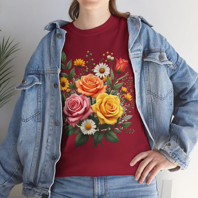 Wildflowers and Pink & Yellow Roses, Graphic T-Shirts for Women, Floral Shirt, Womens Short Sleeve, Ladies Graphic Tees #5144TTS