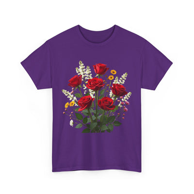 Wildflowers and Red Roses, Graphic T-Shirts for Women, Floral Shirt, Womens Short Sleeve, Ladies Graphic Tees #5128TTS