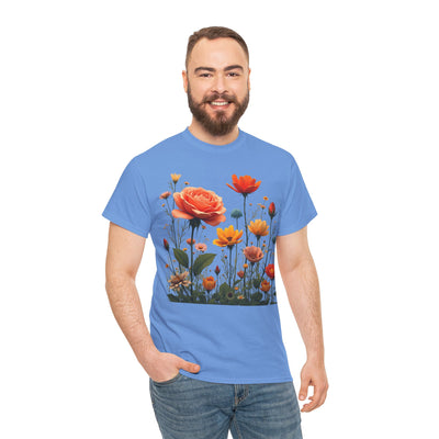 Wildflowers and Orange Roses, Graphic T-Shirts for Women, Floral Shirt, Womens Short Sleeve, Ladies Graphic Tees #5044TTS