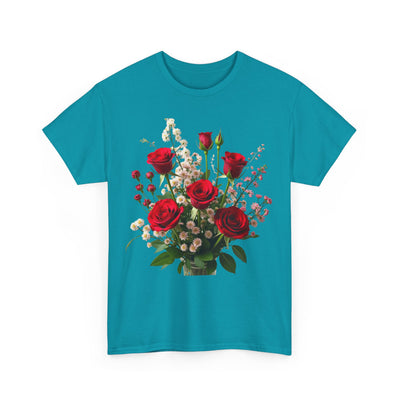 Wildflowers and Red Roses, Graphic T-Shirts for Women, Floral Shirt, Womens Short Sleeve, Ladies Graphic Tees #5130TTS