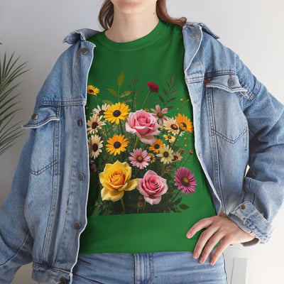 Wildflowers and Pink & Yellow Roses, Graphic T-Shirts for Women, Floral Shirt, Womens Short Sleeve, Ladies Graphic Tees #5150TTS