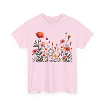 Wildflowers and Orange Roses, Graphic T-Shirts for Women, Floral Shirt, Womens Short Sleeve, Ladies Graphic Tees #5042TTS