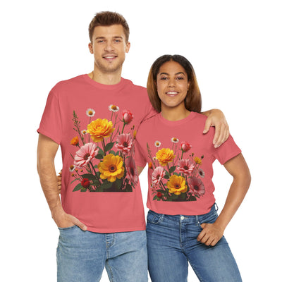 Wildflowers and Pink & Yellow Roses, Graphic T-Shirts for Women, Floral Shirt, Womens Short Sleeve, Ladies Graphic Tees #5147TTS