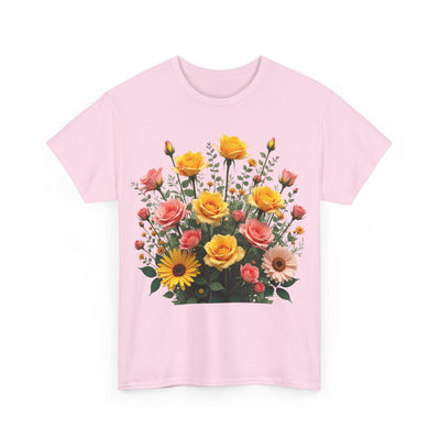 Wildflowers and Pink & Yellow Roses, Graphic T-Shirts for Women, Floral Shirt, Womens Short Sleeve, Ladies Graphic Tees #5141TTS