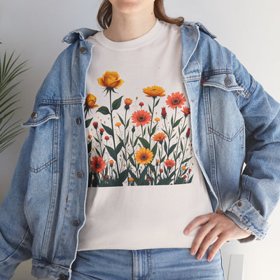 Wildflowers and Yellow Roses, Graphic T-Shirts for Women, Floral Shirt, Womens Short Sleeve, Ladies Graphic Tees #5026TTS