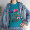 Wildflowers and Pink/Violet Roses, Graphic T-Shirts for Women, Floral Shirt, Womens Short Sleeve, Ladies Graphic Tees #5101TTS
