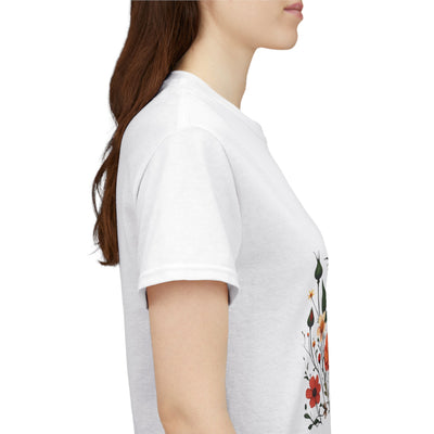 Wildflowers and Orange Roses, Graphic T-Shirts for Women, Floral Shirt, Womens Short Sleeve, Ladies Graphic Tees #5043TTS