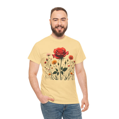 Wildflowers and a Red Rose, Graphic T-Shirts for Women, Floral Shirt, Womens Short Sleeve, Ladies Graphic Tees #5007TTS