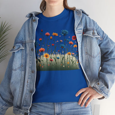 Wildflowers and Blue Roses, Graphic T-Shirts for Women, Floral Shirt, Womens Short Sleeve, Ladies Graphic Tees #5050TTS
