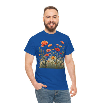 Wildflowers and Orange Roses, Graphic T-Shirts for Women, Floral Shirt, Womens Short Sleeve, Ladies Graphic Tees #5045TTS