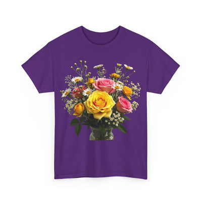 Wildflowers and Pink & Yellow Roses, Graphic T-Shirts for Women, Floral Shirt, Womens Short Sleeve, Ladies Graphic Tees #5143TTS