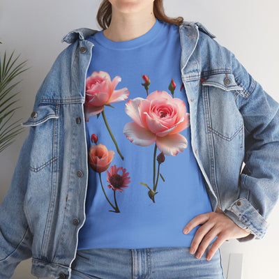 Wildflowers and Pink Roses, Graphic T-Shirts for Women, Floral Shirt, Womens Short Sleeve, Ladies Graphic Tees #5019TTS