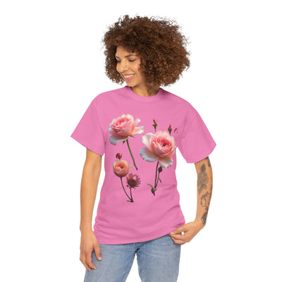 Wildflowers and Pink Roses, Graphic T-Shirts for Women, Floral Shirt, Womens Short Sleeve, Ladies Graphic Tees #5019TTS
