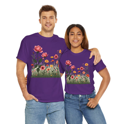 Wildflowers and Pink Roses, Graphic T-Shirts for Women, Floral Shirt, Womens Short Sleeve, Ladies Graphic Tees #5020TTS