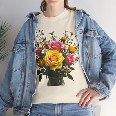 Wildflowers and Pink & Yellow Roses, Graphic T-Shirts for Women, Floral Shirt, Womens Short Sleeve, Ladies Graphic Tees #5143TTS