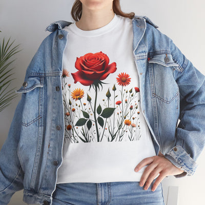Wildflowers and a Red Rose, Graphic T-Shirts for Women, Floral Shirt, Womens Short Sleeve, Ladies Graphic Tees #5007TTS