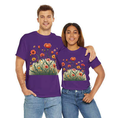 Wildflowers and Orange Roses, Graphic T-Shirts for Women, Floral Shirt, Womens Short Sleeve, Ladies Graphic Tees #5047TTS
