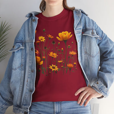 Wildflowers and Yellow Roses, Graphic T-Shirts for Women, Floral Shirt, Womens Short Sleeve, Ladies Graphic Tees #5011TTS