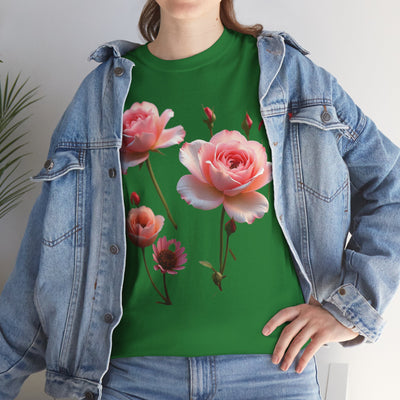 Wildflowers and Pink Roses, Graphic T-Shirts for Women, Floral Shirt, Womens Short Sleeve, Ladies Graphic Tees #5019TTS