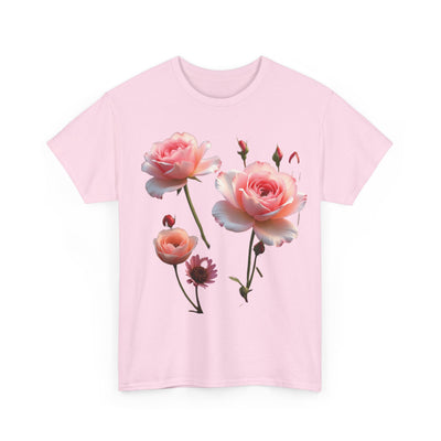 Wildflowers and Pink Roses, Graphic T-Shirts for Women, Floral Shirt, Womens Short Sleeve, Ladies Graphic Tees #5019TTS