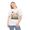 Wildflowers and Orange Roses, Graphic T-Shirts for Women, Floral Shirt, Womens Short Sleeve, Ladies Graphic Tees #5045TTS