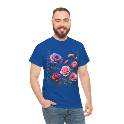 Wildflowers and Pink/Violet Roses, Graphic T-Shirts for Women, Floral Shirt, Womens Short Sleeve, Ladies Graphic Tees #5100TTS