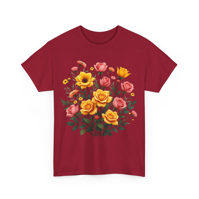 Wildflowers and Pink & Yellow Roses, Graphic T-Shirts for Women, Floral Shirt, Womens Short Sleeve, Ladies Graphic Tees #5139TTS