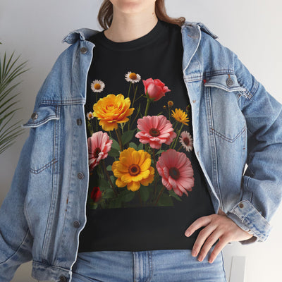 Wildflowers and Pink & Yellow Roses, Graphic T-Shirts for Women, Floral Shirt, Womens Short Sleeve, Ladies Graphic Tees #5147TTS