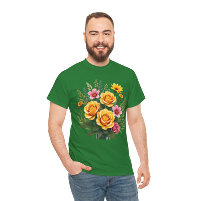Wildflowers and Yellow Roses, Graphic T-Shirts for Women, Floral Shirt, Womens Short Sleeve, Ladies Graphic Tees #5135TTS