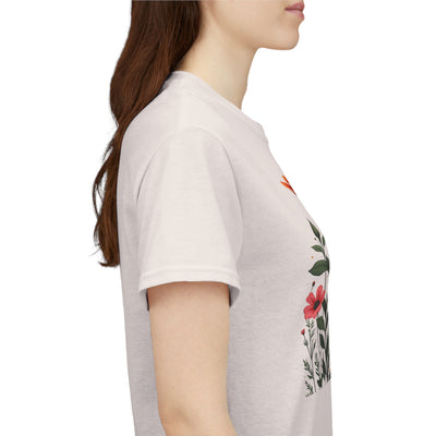 Wildflowers and Orange Roses, Graphic T-Shirts for Women, Floral Shirt, Womens Short Sleeve, Ladies Graphic Tees #5042TTS