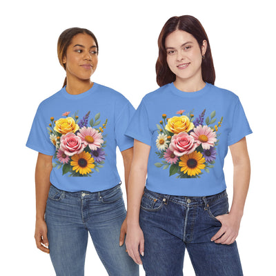 Wildflowers and Pink & Yellow Roses, Graphic T-Shirts for Women, Floral Shirt, Womens Short Sleeve, Ladies Graphic Tees #5145TTS
